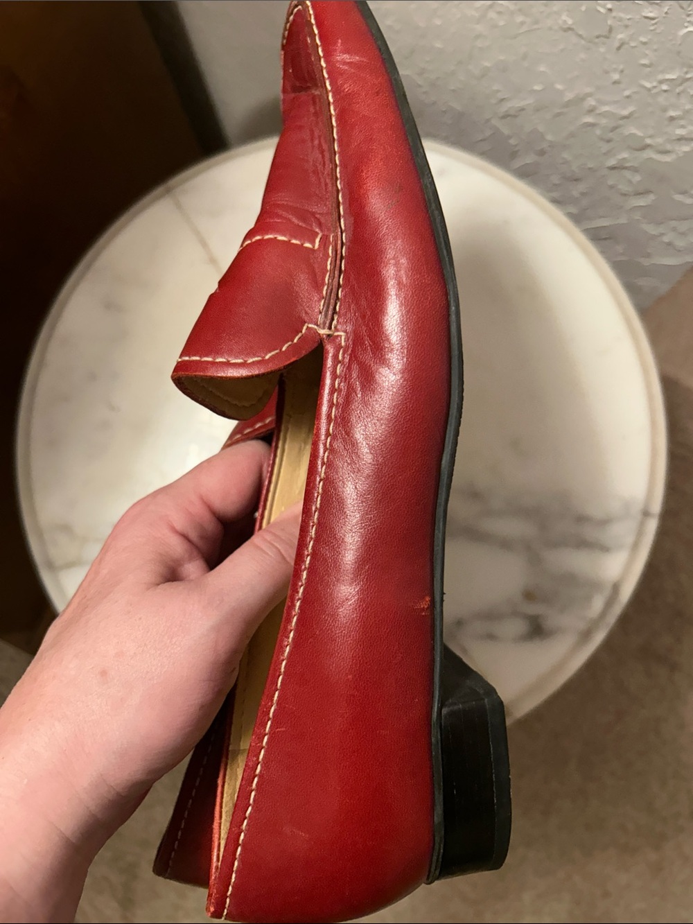 Women's Red Leather Slip-On Loafers. 10 - Picture 4 of 7